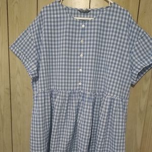 Women's dress blue check short sleeve 1X
